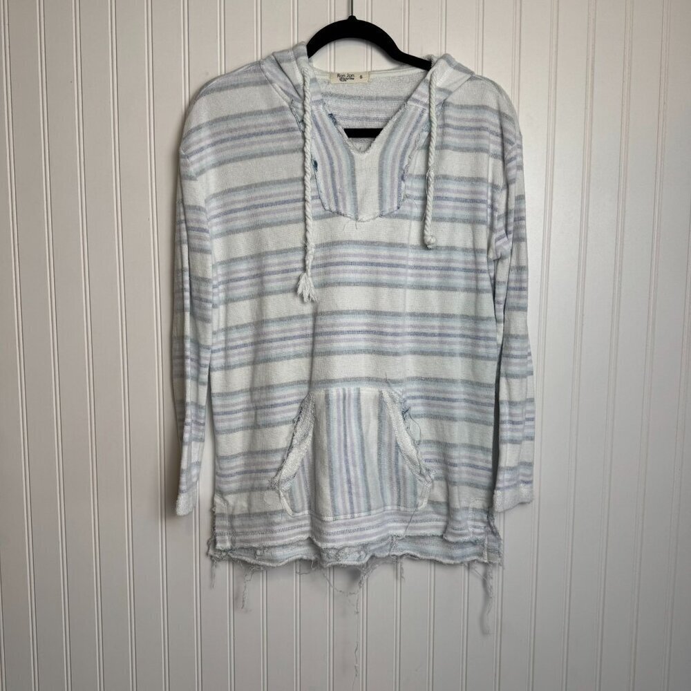 Ron Jon white striped oversized pullover hoodie men’s size small J42